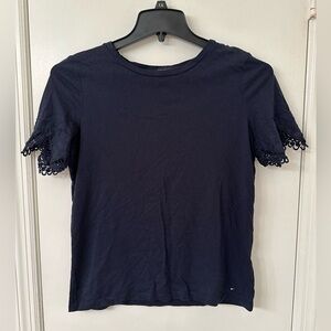Tommy Hilfiger Women Navy Blue Lace Sleeve Casual T Shirt Top Size‎ S